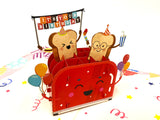 Toasts and Toaster Happy Birthday Pop Up Card